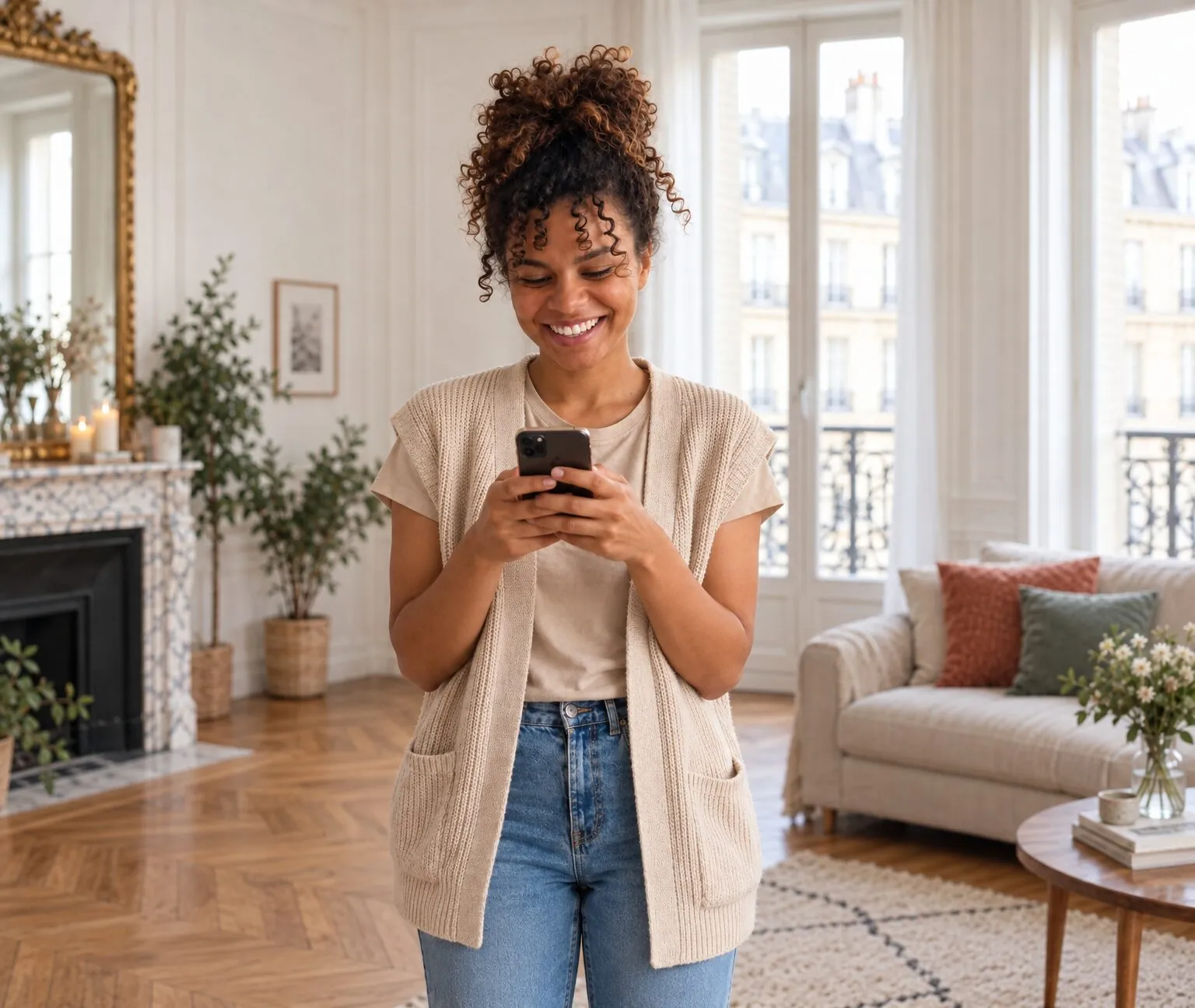 Agathe envoie le lien d'invitation depuis son téléphone, par Facebook, WhatsApp, Instagram ou email