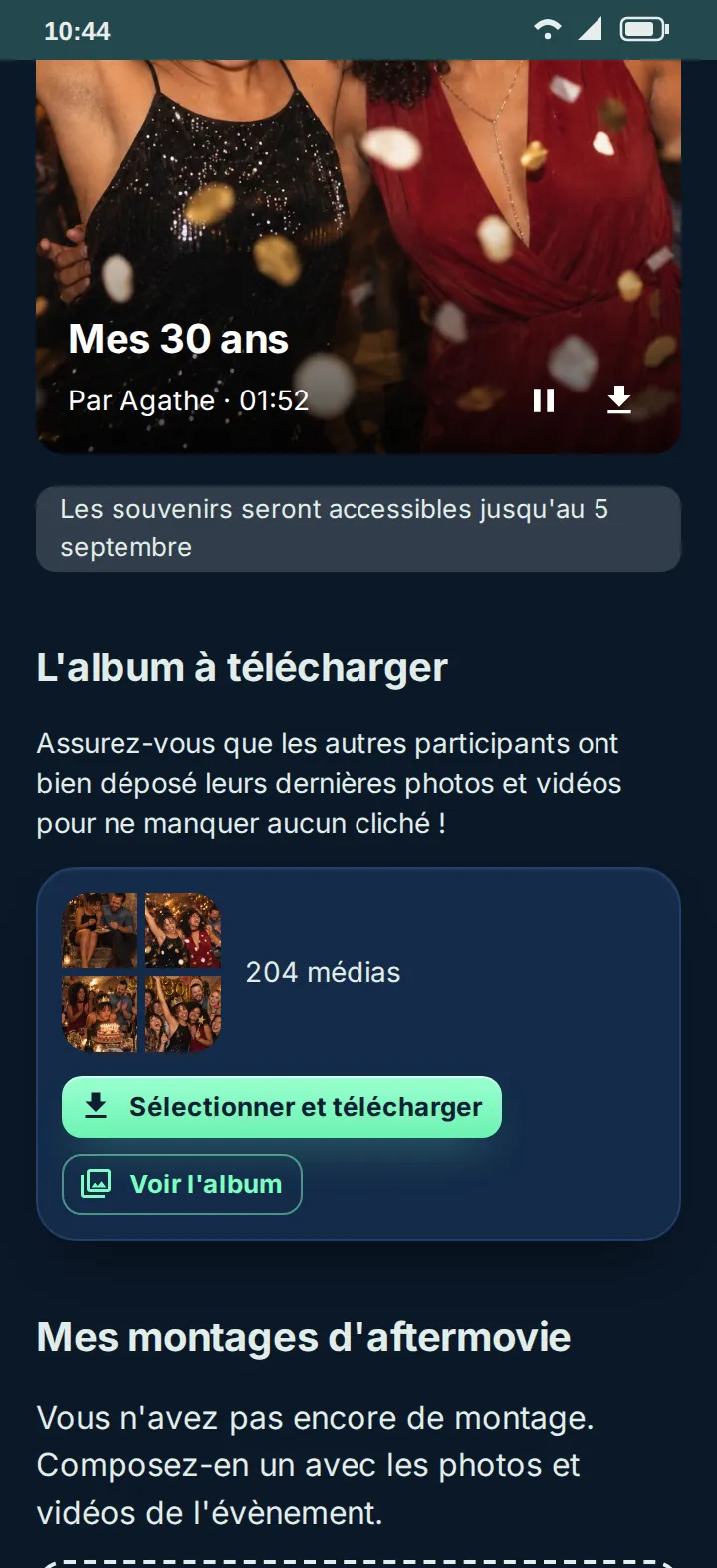 Onglet Souvenirs de « 30 ans Agathe » : l'album à télécharger